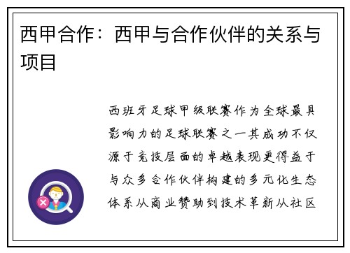 西甲合作：西甲与合作伙伴的关系与项目