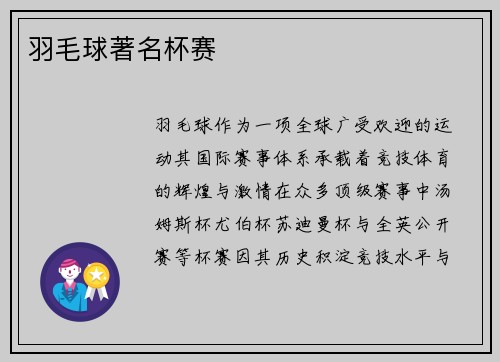 羽毛球著名杯赛